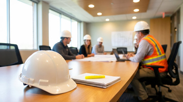 Construction executives sitting around a conference room table