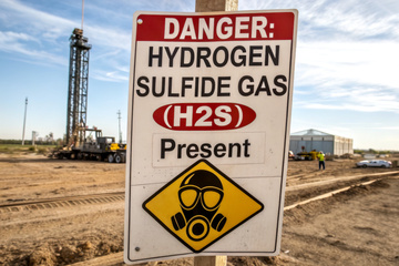 Danger: Hydrogen Sulfide Gas sign in front of construction site