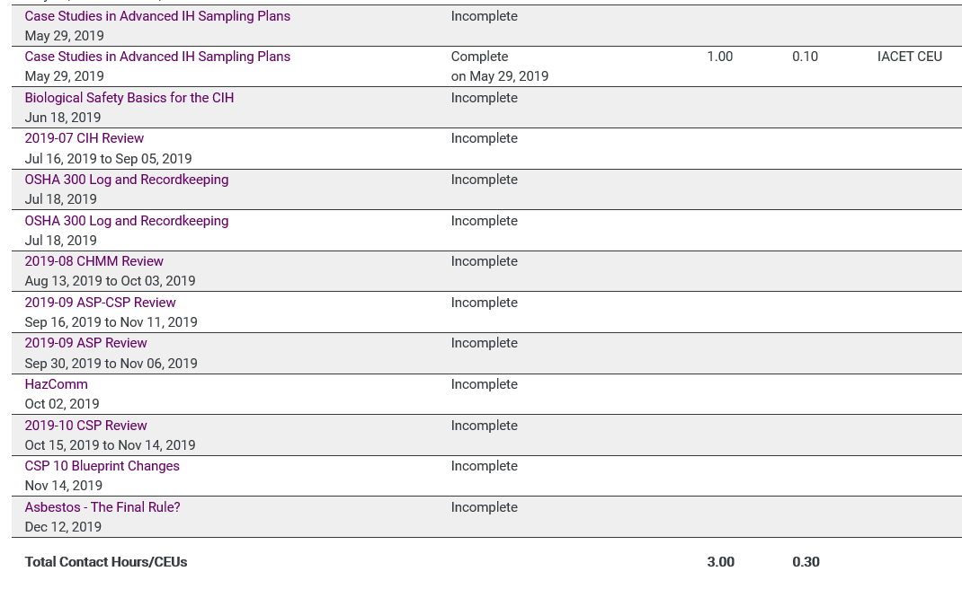 course transcript